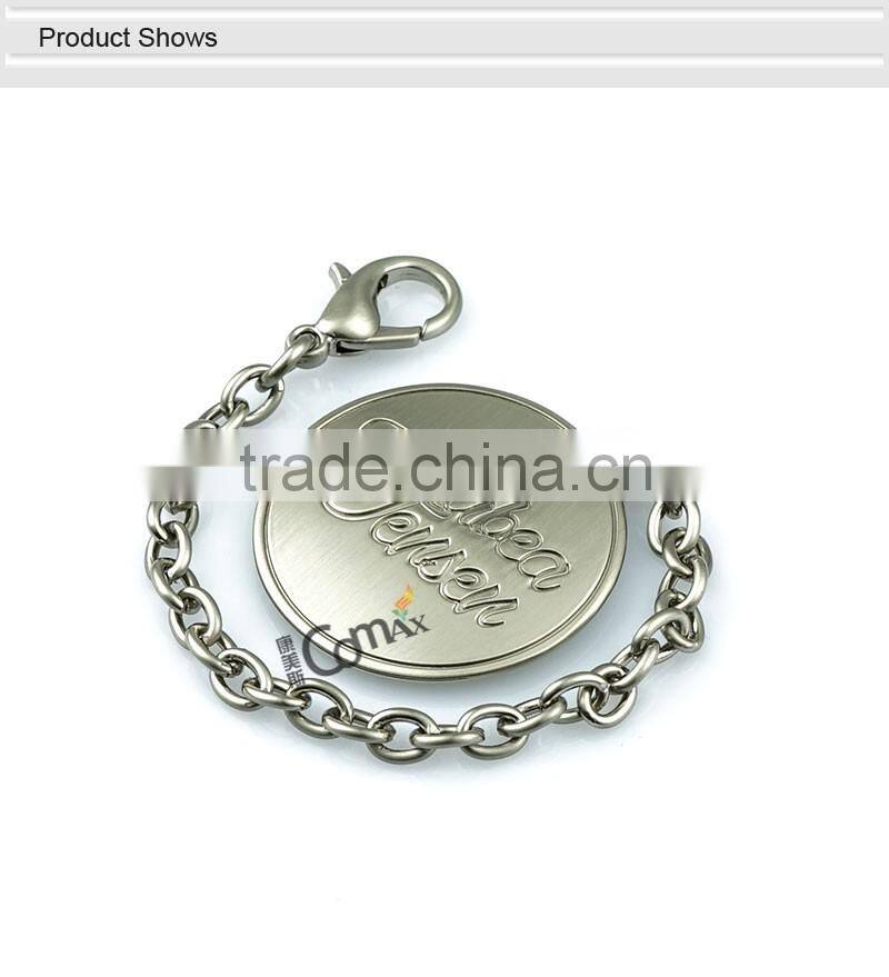 Brush nickel custom solid round metal handbag pendant