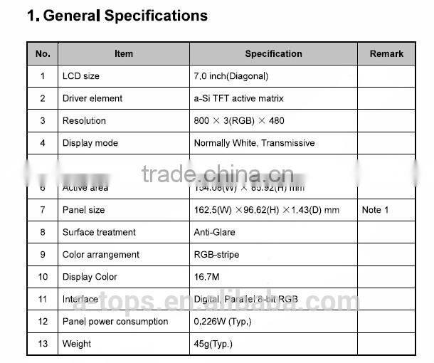 GPS Navigation 7inch TFT LCD touch screen module with capacitive touch panel