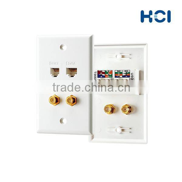 US Type 4 Port Video Voice and RJ45 Cat5e Data Faceplate