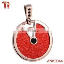 Genuine stingray leather and stainless steel hidden camera pendant fancy pendant designs for girls, big stone pendant design