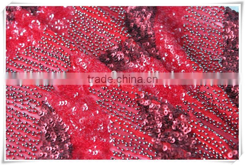 Modern design red beads sequin upholstery lace fabric textiles for dress