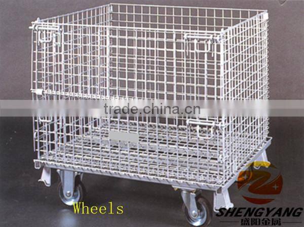 Hot recycle collapsible stillage cages galvanized metal wire mesh storage bins factory warehouse used storage cages with wheels