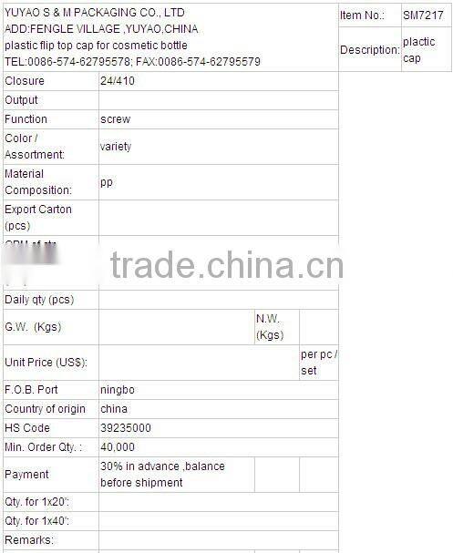 SM7217 2015 Pharmaceutical Cosmetic Lotion Liquid Bottle Container Closure Press plastic flip top cap