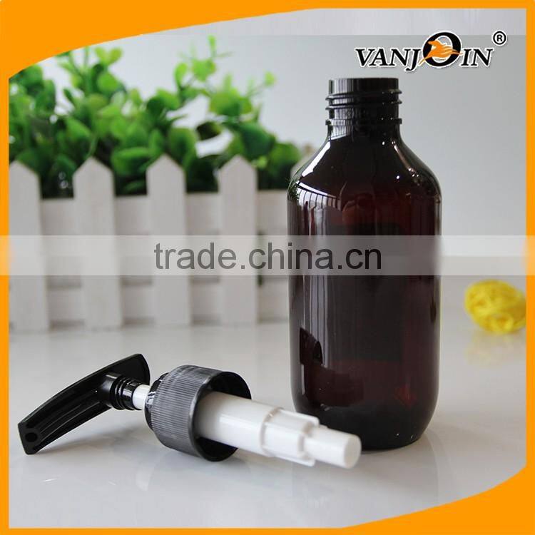 5 OZ Empty Boston Round Amber Lotion Bottle with Black Nozzle