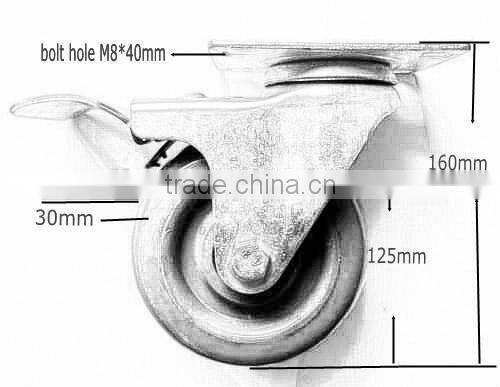 5" flat plate swivel PU caster wheel for handcart with brake