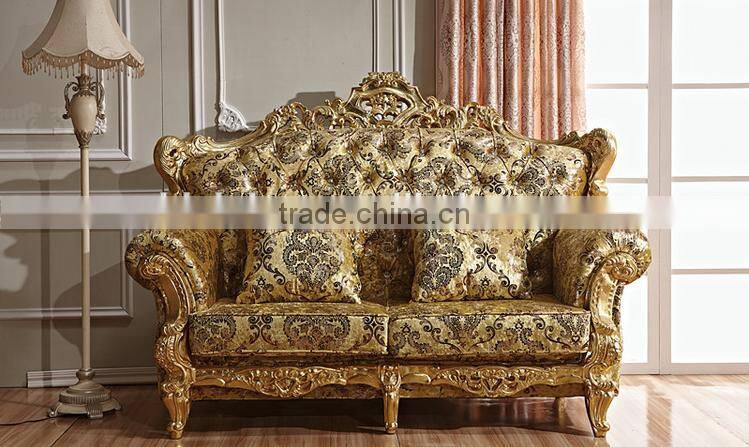 New classic living room furniture wooden hand carved fabric sofa set