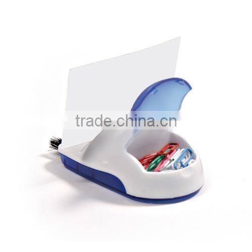 Plastic paper clip holder with keyboard cleaner