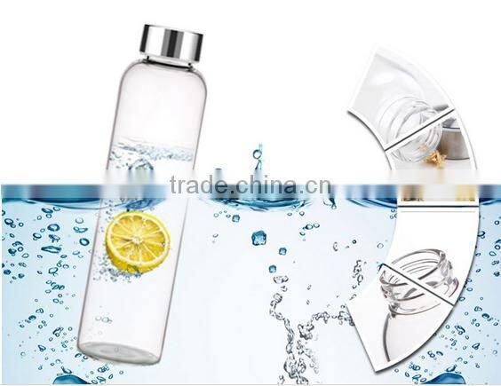 Water glass bottle, borosilicate glass water bottle,holesale glass water bottle with silicone sleeve voss water glass bottle