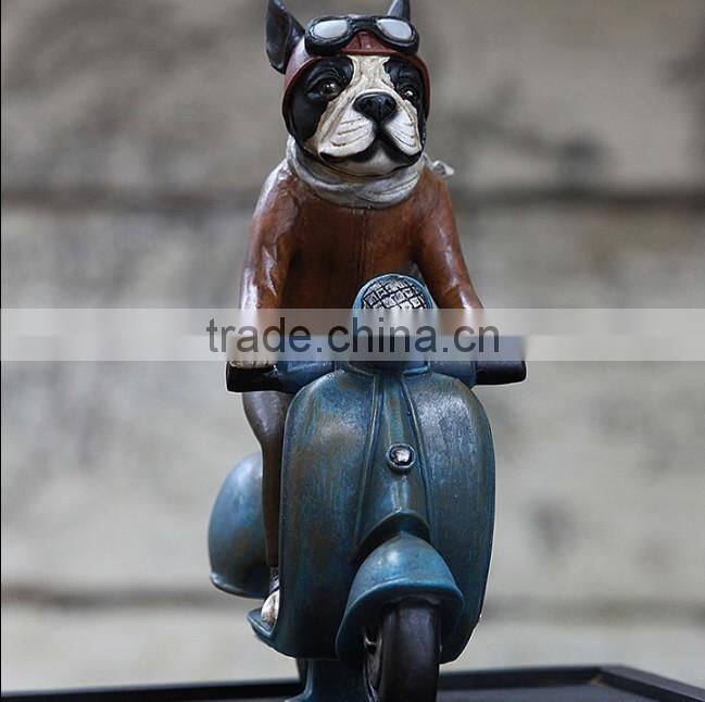 Vintage resin bulldog riding figurine