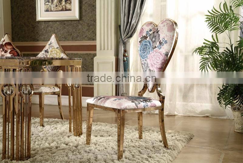 heart shape back rose golden dining chair for banquet