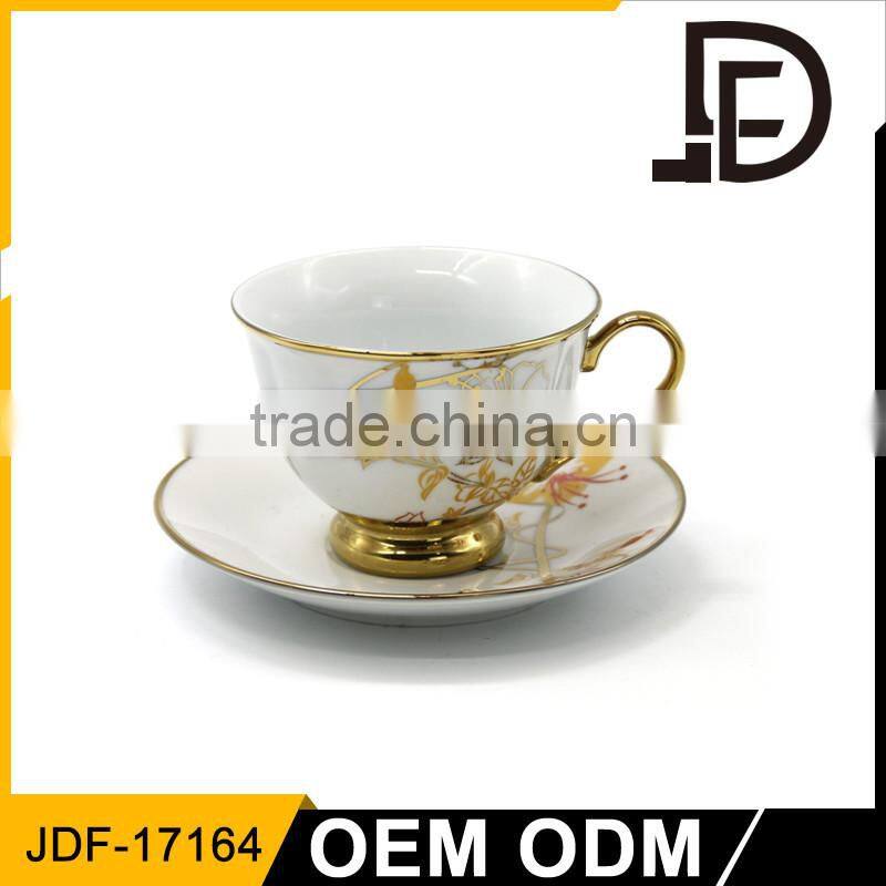 Professional direct custom design coffee cup and saucer / Luxious Golden Rim Tea Cup And Saucer