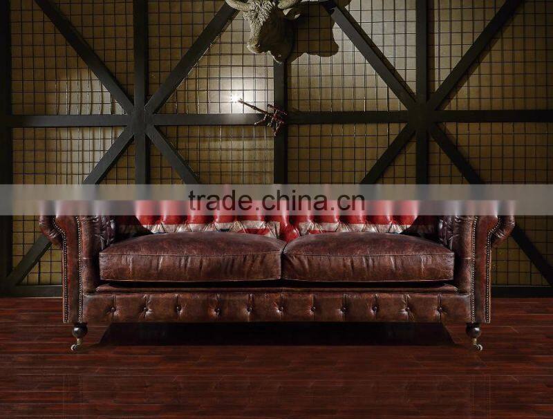 2016 newest high quality vintage retro style top grain leather sofa S120#