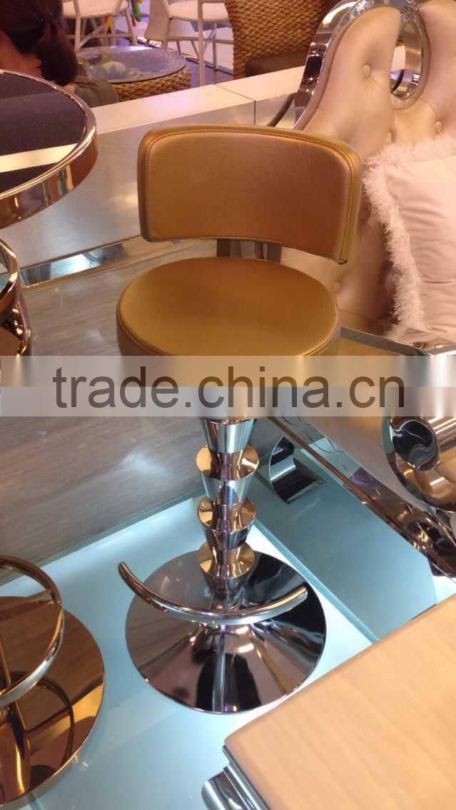 luxury design genuine leather bar high stool &Stainless steel Bar stool chair