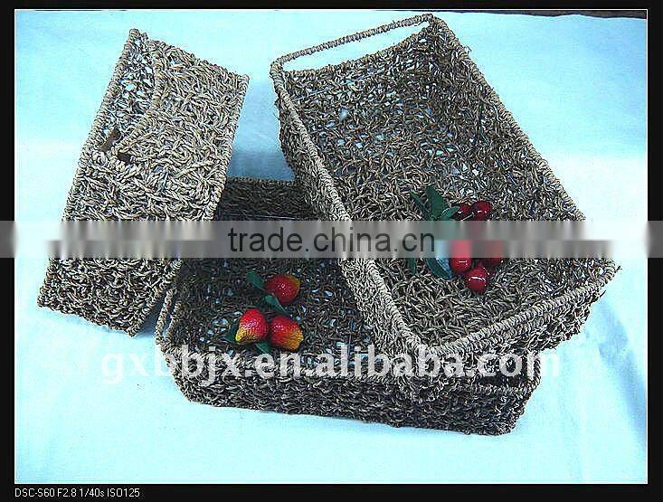 Rectangle seagrass weaving iron frame storage handmade basket