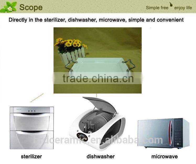 high quality stock ceramic flower plate with handles