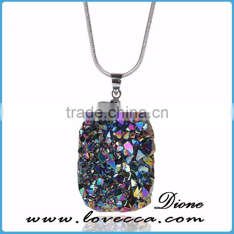 The Latest Hot Sale New Fashion 925 Sterling Silver Druzy Agate Necklace For Woman