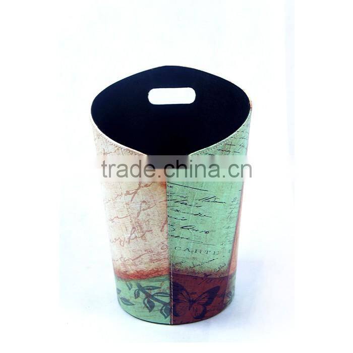 Beautiful Flower Print Waste Bin Faux Leather Trash Container With Handle