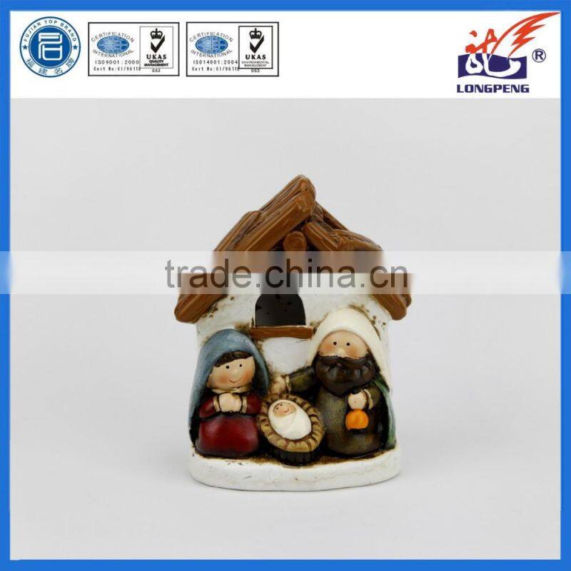 Handmade christmas cartoon holy family nativity scene with LED lights