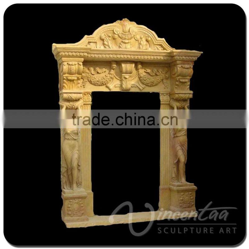 china stone carving home decoration archway red door marble frame sculpture
