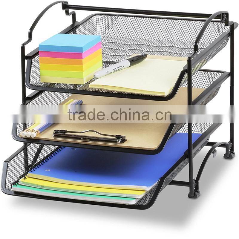 2017 Wholesale 3 Tier STACKABLE Desktop Document Letter Tray Office desk Organizer, Black