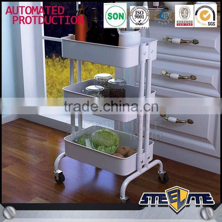 3 Tiers Rolling Basket Storage Display trolley for kitchen