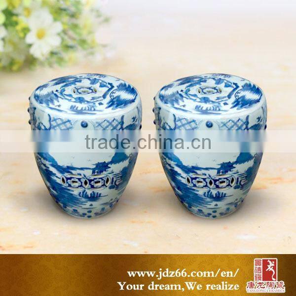 Chinese style excellent quality blue and white porcelain cheap high stools for garden