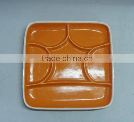 orange color Xmas ceramic square divided plate