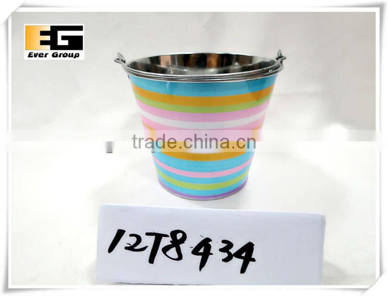 Zinc with handle printing finished round shape Flower pot