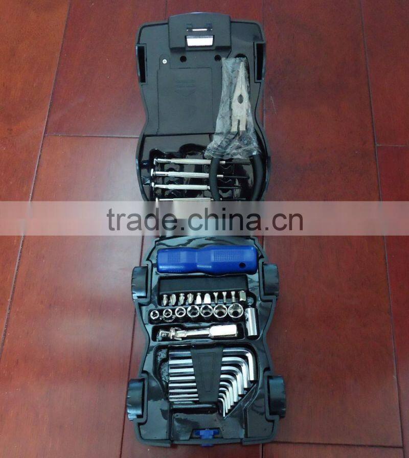 Promotional car shape 34pcs hand tools set/kit with LED light torch