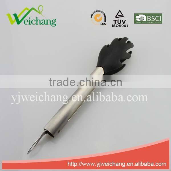 WCK005 Premium Comfort Stainless Steel Locking Kitchen Tongs Food Tong with Silicone Heads, Good Grip and Built In Stand