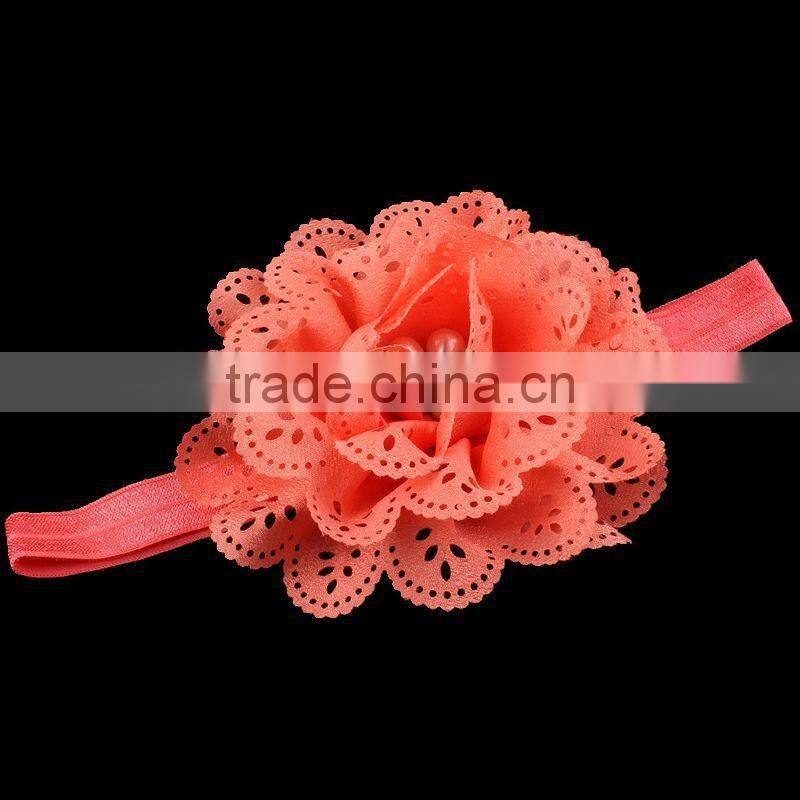 handmade fabric flower headband with pearl center for kids hair accessories