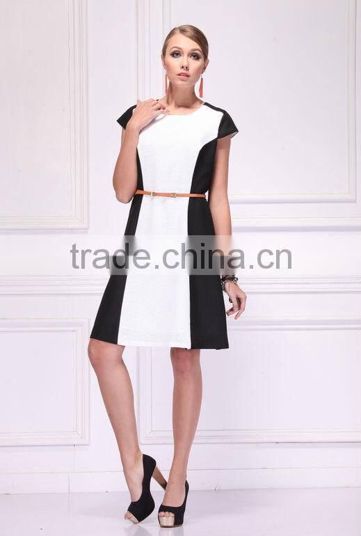 2014 Manni New Designed Knee Length Black And White Formal Dress