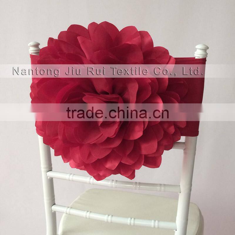 Taffeta Big White Flower Chair Sash For Wedding Luxurious Style High Spandex Double Lycra Bands For Party/Banquet