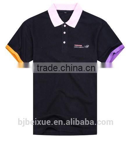 Fashionable yellow rib sleeve embroidered reactive dye black polo t-shirt