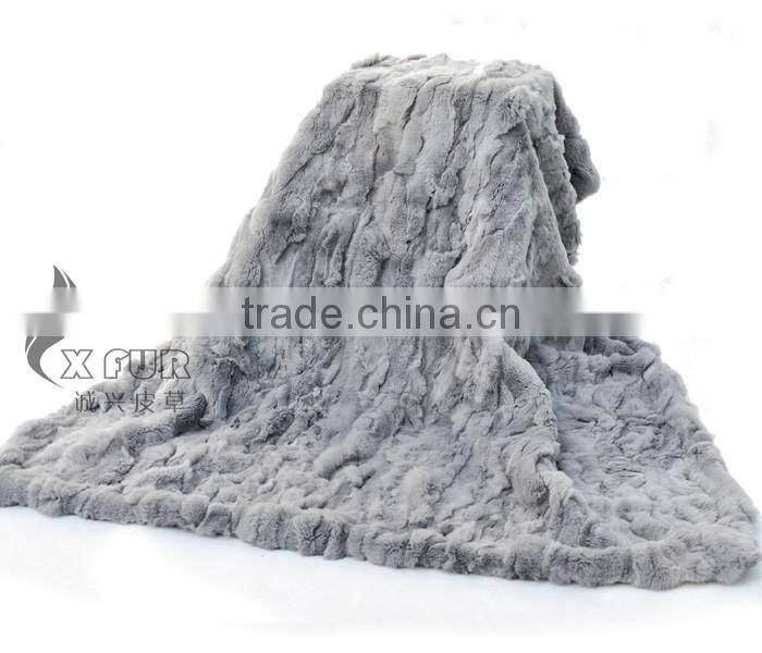 CX-D-66F High Quality Pachwork Rex Rabbit Real Fur Throw Blanket