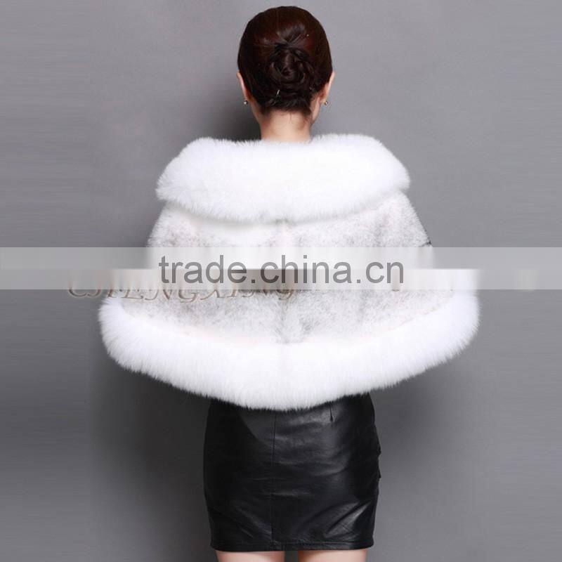 CX-B-M-05D Real Fox Fur Trimmed Fashion Evening Mink Fur Wrap Cape