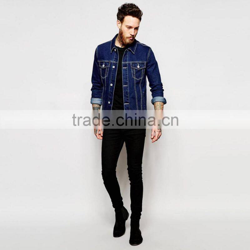 popular dark blue denim jacket in new model for men outdoor wear