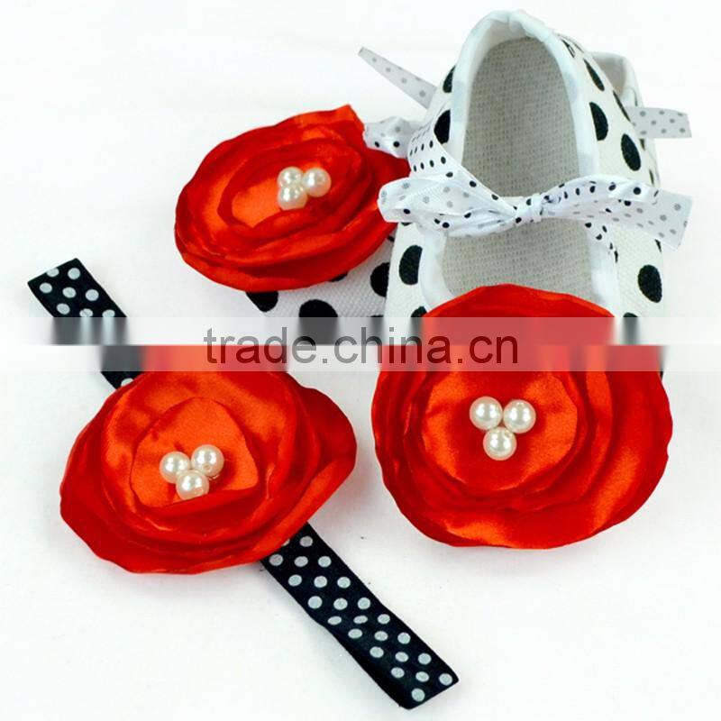 wholesale cute baby flower pearl shoes newborn antiskid safety baby shoes cheap kids shoes with headband sets LBB20151218-3
