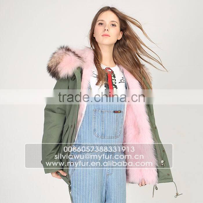 Myfur Plus Size Mini Parka With Fur Lining Luxury Colorful Raccoon Fur Hood