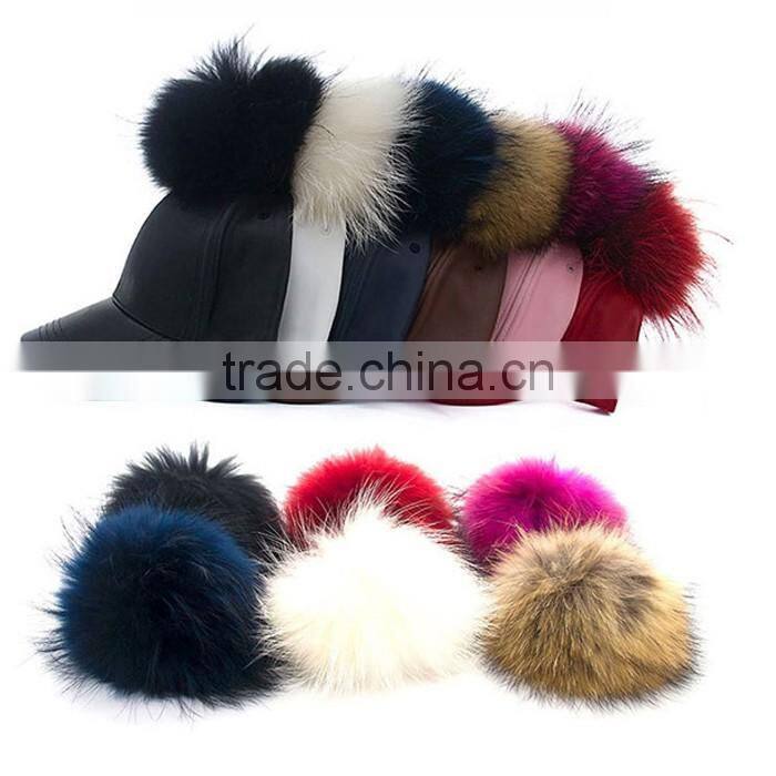 Myfur Wholesale Colors Winter Leather Pom Baseball Cap With Fur Pom Pom