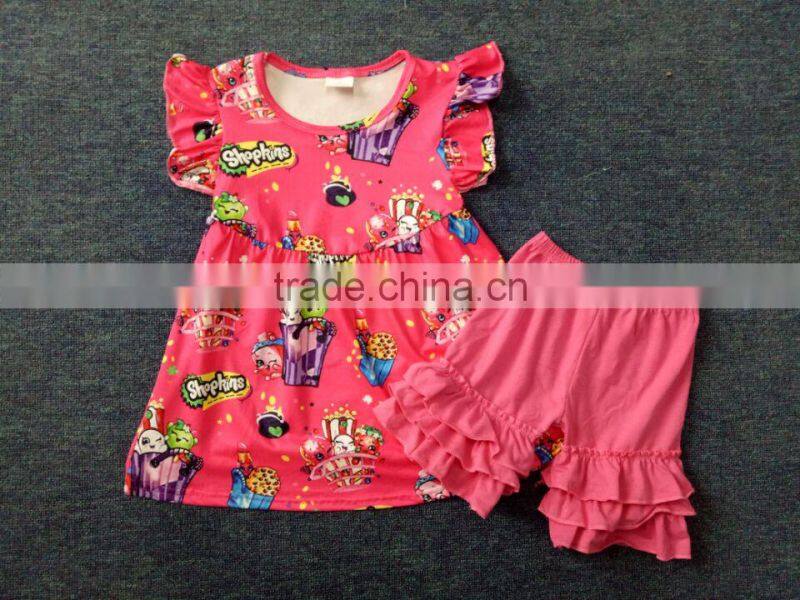 2017 new styles kids outfit arrow printing tunic pearl and shorts outfit