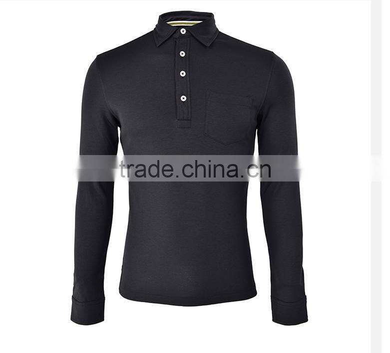 Mens new design wholesale long sleeve polo shirt with pocket