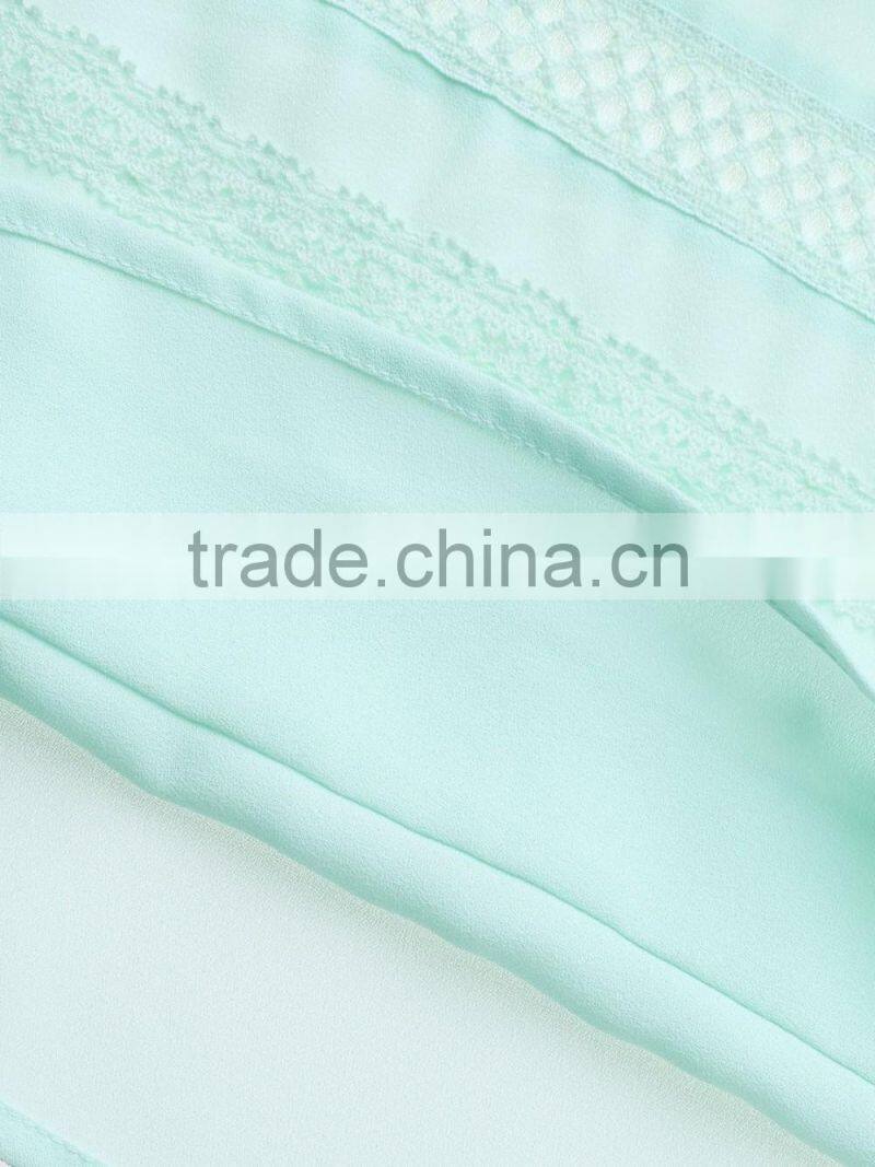 Womens Oem serrvice lace and chiffon combined loose high quality shirt/blouse wholesale
