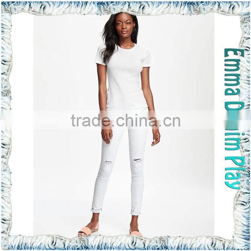 Fashion Plain Design Solid White Organic Cotton Womens Tight Fit Short Sleeve Tee Shirts