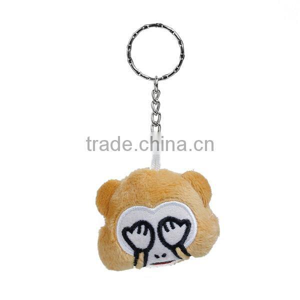 Plush Keychain & Keyring Monkey Animal Silver Tone Brown Emoji Pattern Carved 10cm x 5.4cm