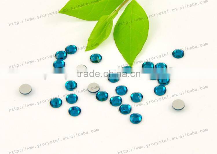 Round shape blue zircon color silver base crystal rhinestones flat back glass beads