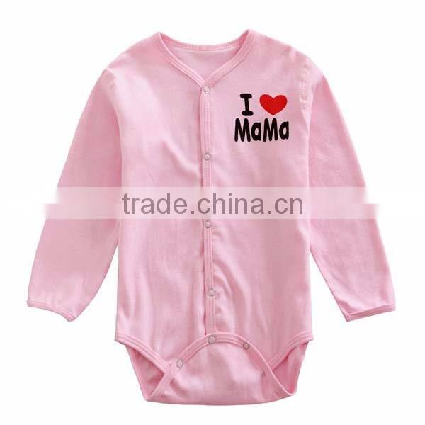 sweet heart pattern solid color 100% cotton baby romper with long sleeve