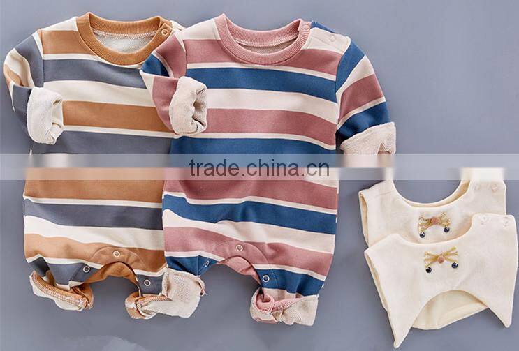 High quality long sleeve stripe cotton fleece baby romper