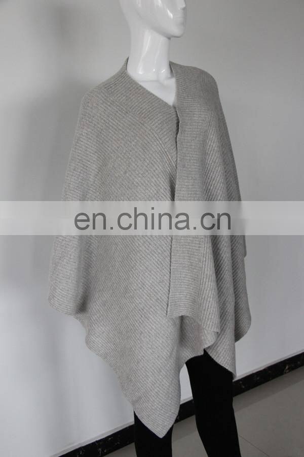 2015 new fashion style 7gg ribbed knitted pure cashmere poncho shawls