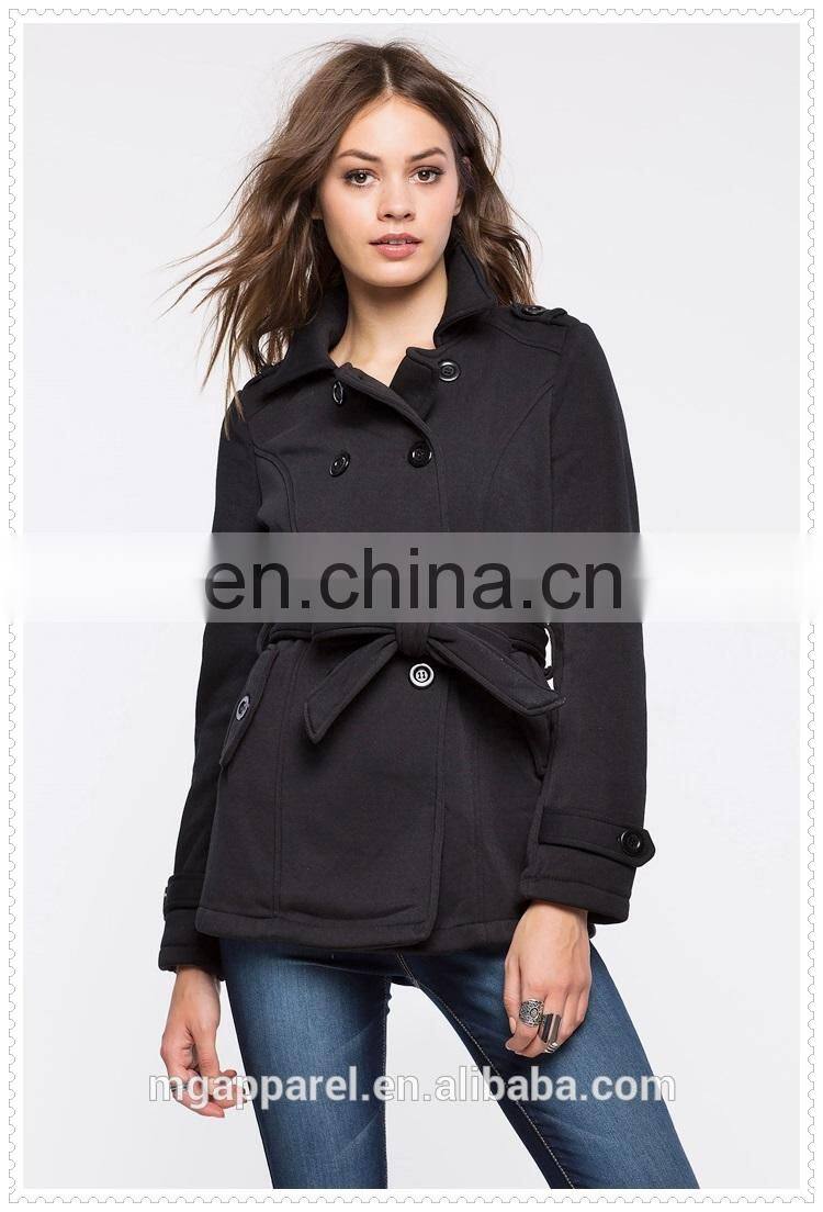 china OEM fashion women clothes notch collar belted long fleece lined winter coat